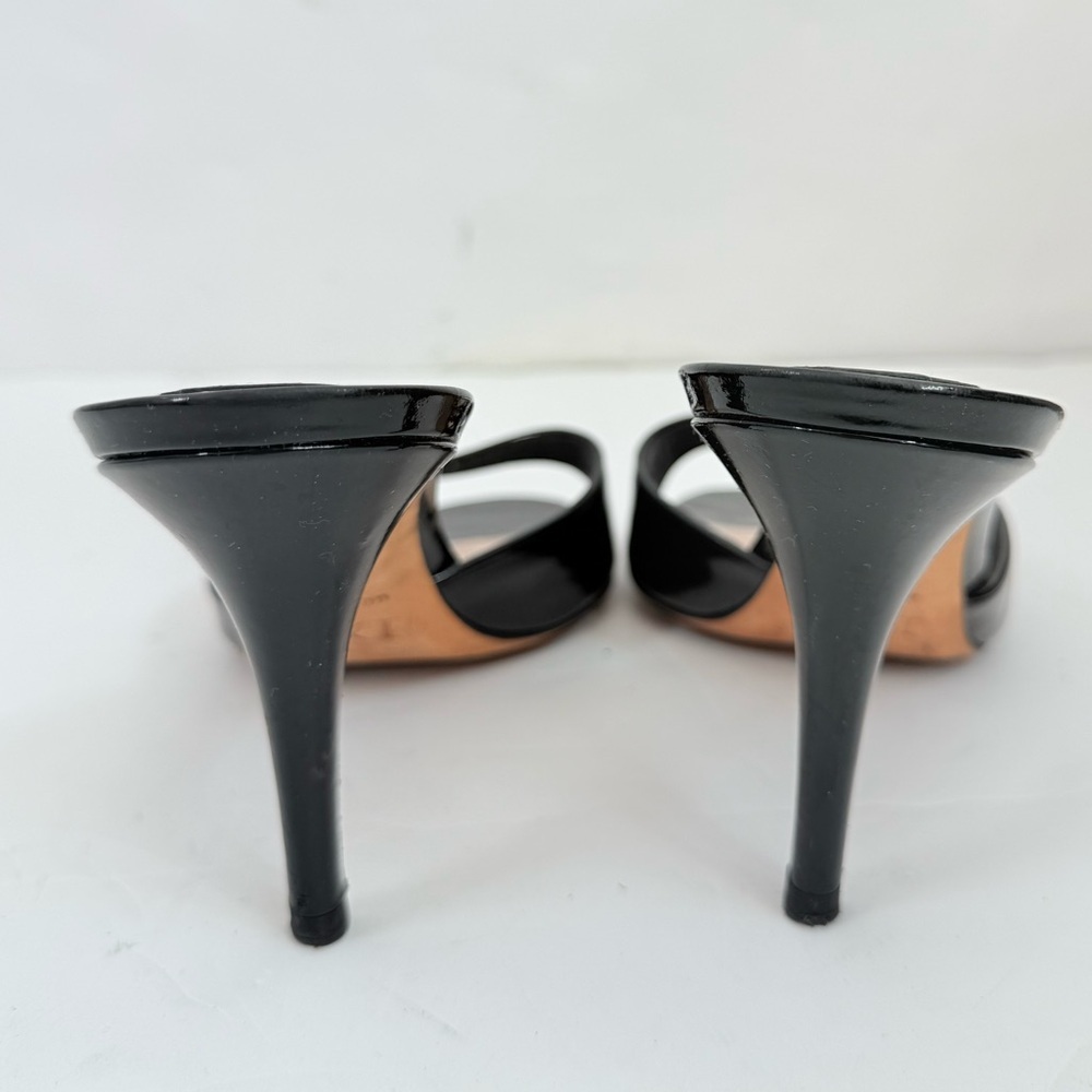 Dior Black Patent Leather Open-Toe Heels with Silver & Pink 'D' Charms - Picture 5 of 9